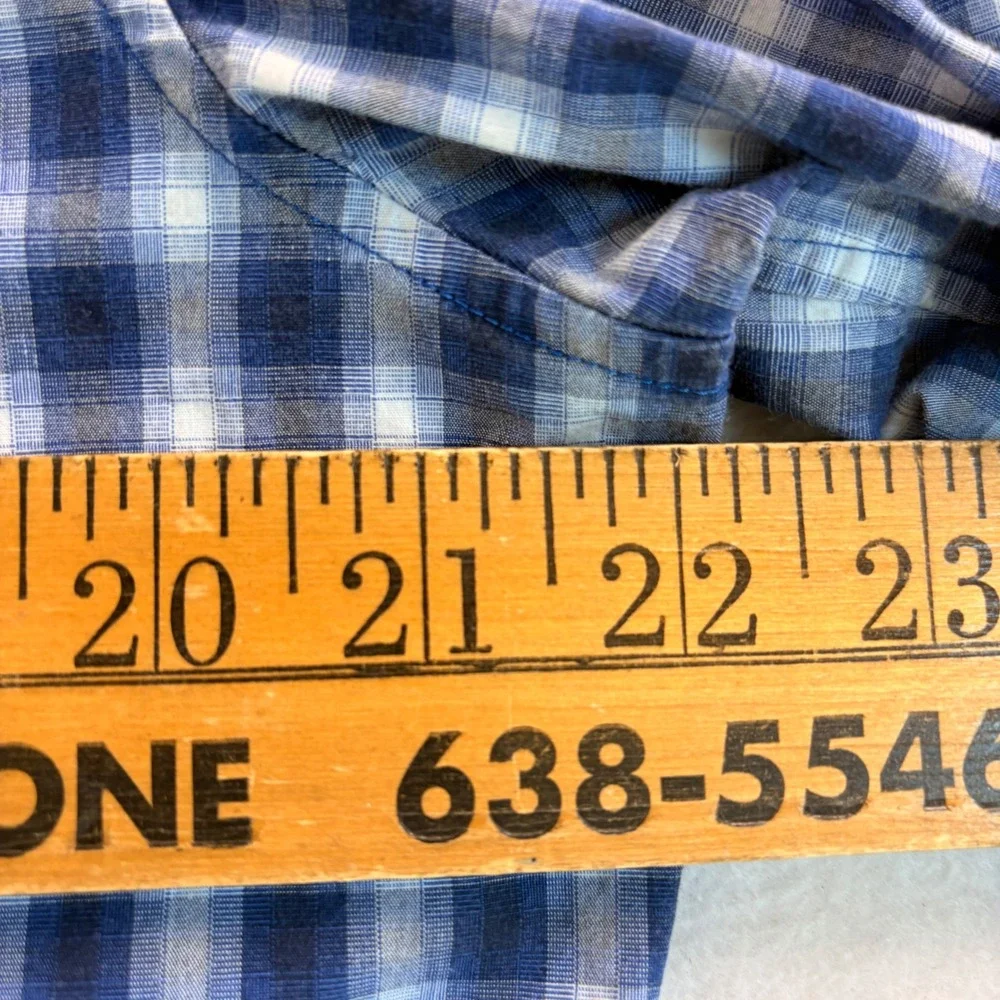 Banana Republic Mens Slim Fit Western Plaid Snap Button Shirt Blue Large 130992